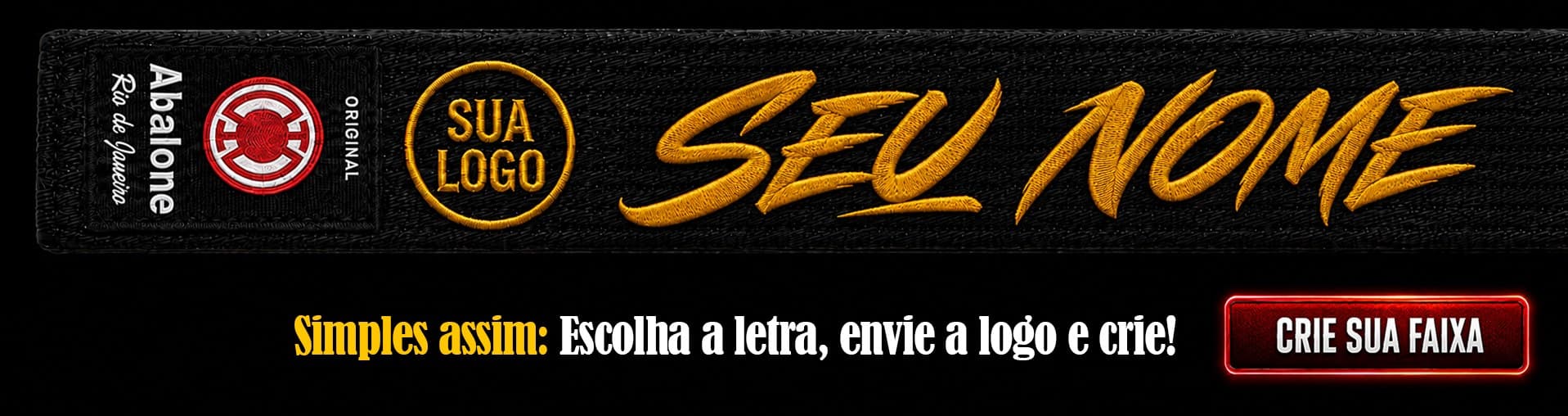 Faixa preta Abalone com sua logo e seu nome bordados — escolha a letra, envie a logo e crie a sua